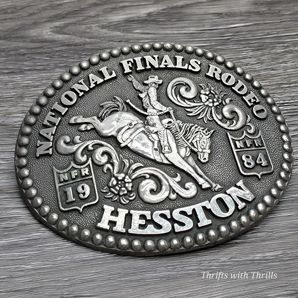 Vintage 1984 National Finals Rodeo Western Belt Buckle -  Fred Fellows - Hesston